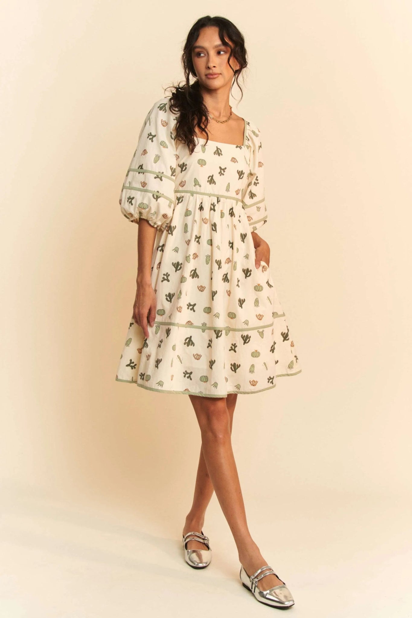 Davi & Dani Cactus Printed Poplin Contrast Piping Mini Dress - Bela Fils BoutiqueBela Fils Boutique